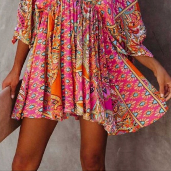 Bohemian Babydoll Mini Dress ~ Bright & Beautiful - Picture 5 of 7
